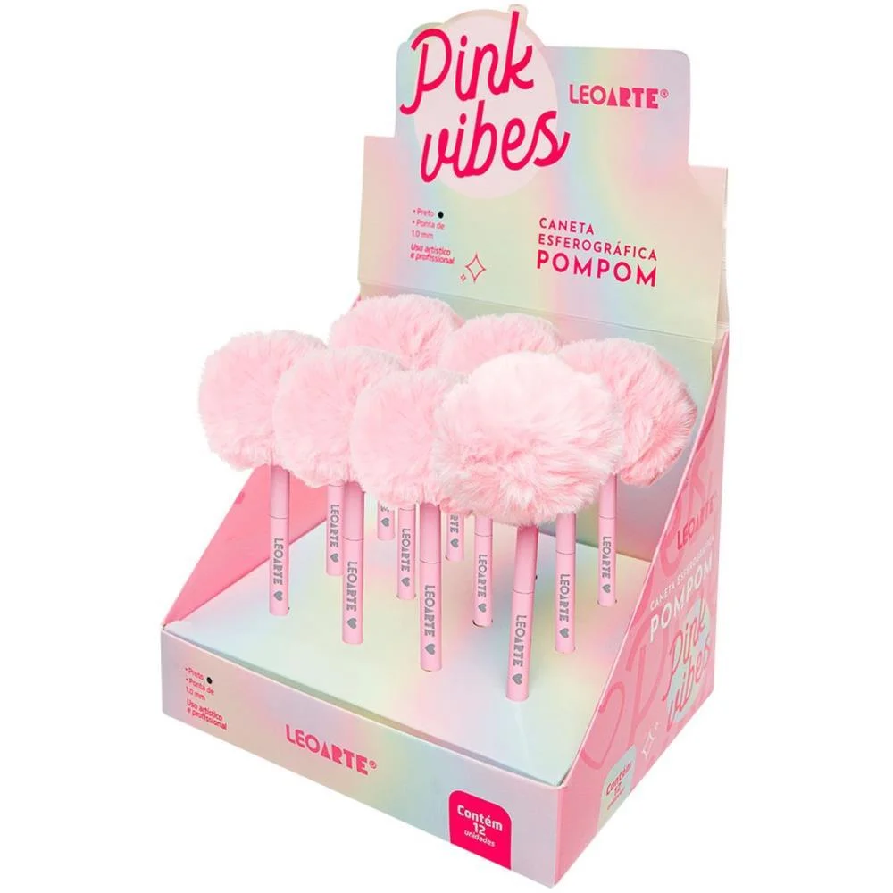 Caneta Esferografica Pink Vibes Pompom 1.0 Preta Leonora (Dp.c/12) - imagem 2