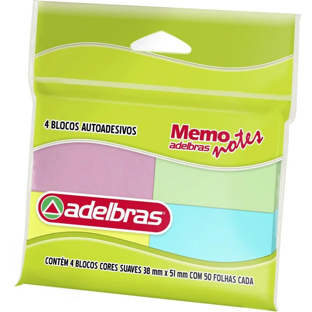 Bloco De Recado Autoadesivo Memonote Cor Suave 38X51 50Fls Adelbras (Pct.c/04) - imagem 2