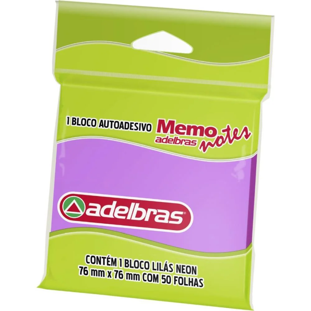 Bloco De Recado Autoadesivo Memonote Lilas Neon 76X76 50Fl Adelbras (Unidade) - imagem 2