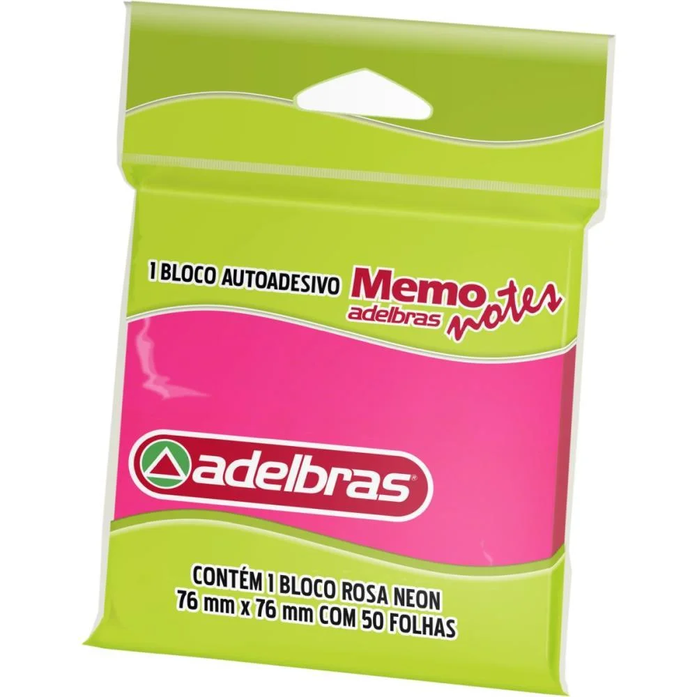 Bloco De Recado Autoadesivo Memonote Rosa Neon 76X76 50Fls Adelbras (Unidade) - imagem 2