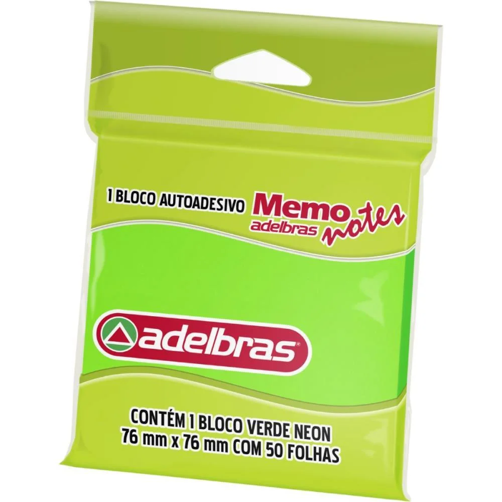 Bloco De Recado Autoadesivo Memonote Verde Neon 76X76 50Fl Adelbras (Unidade) - imagem 2