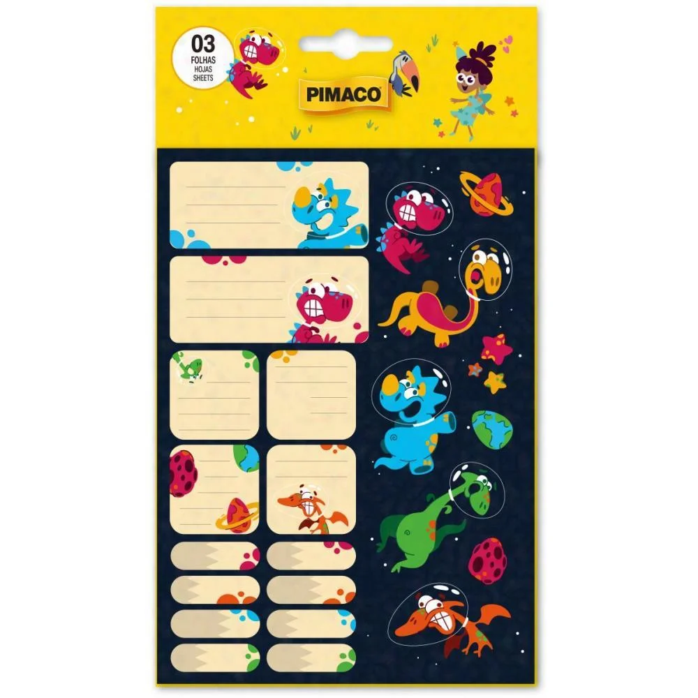 Etiqueta Escolar Astro Dino 3Fls Pimaco (Cartela) - imagem 3
