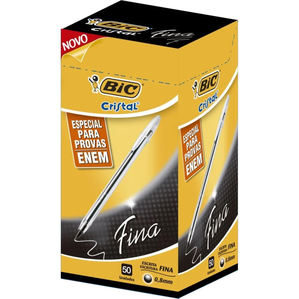 Caneta Esferografica Cristal Fina Preta  Corpo Tran Bic (Cx.c/50) - imagem 3