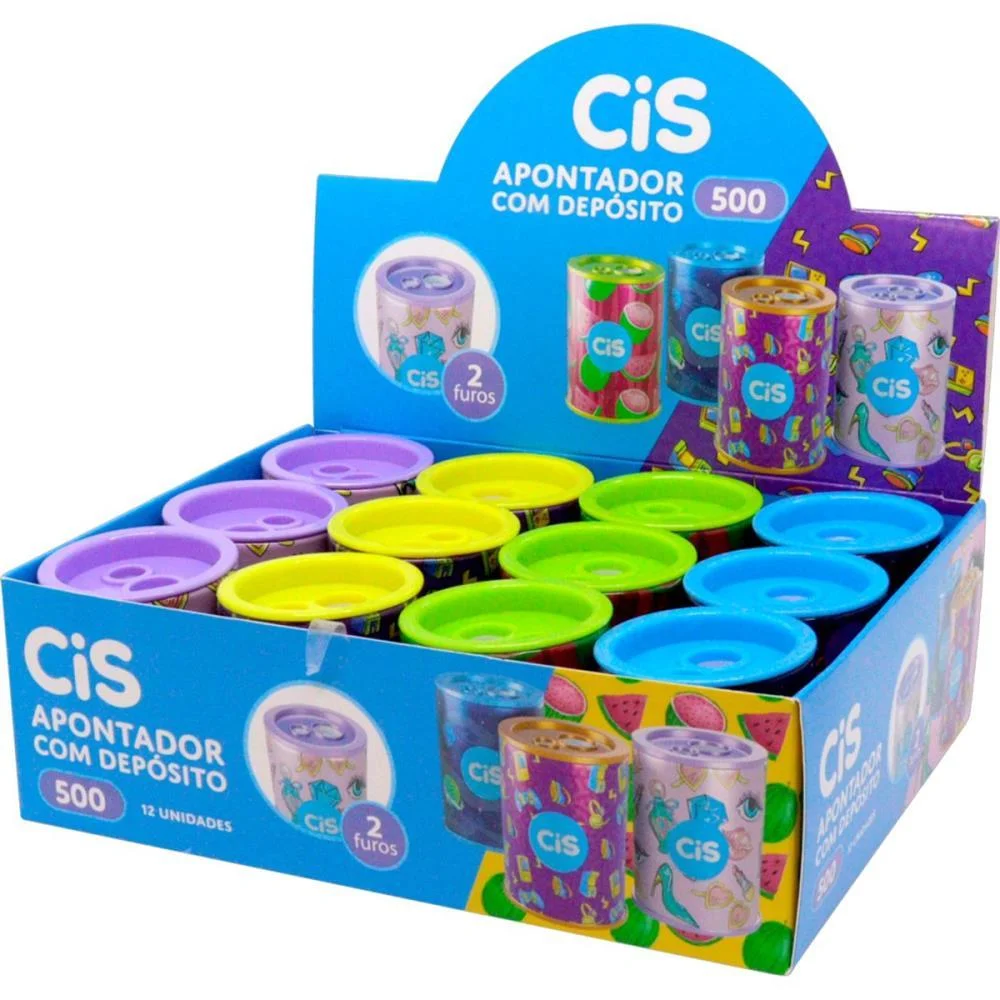 Apontador Com Deposito 2 Furos Cis 500 Lata 4 Cores Sertic (Dp.c/12) - imagem 2