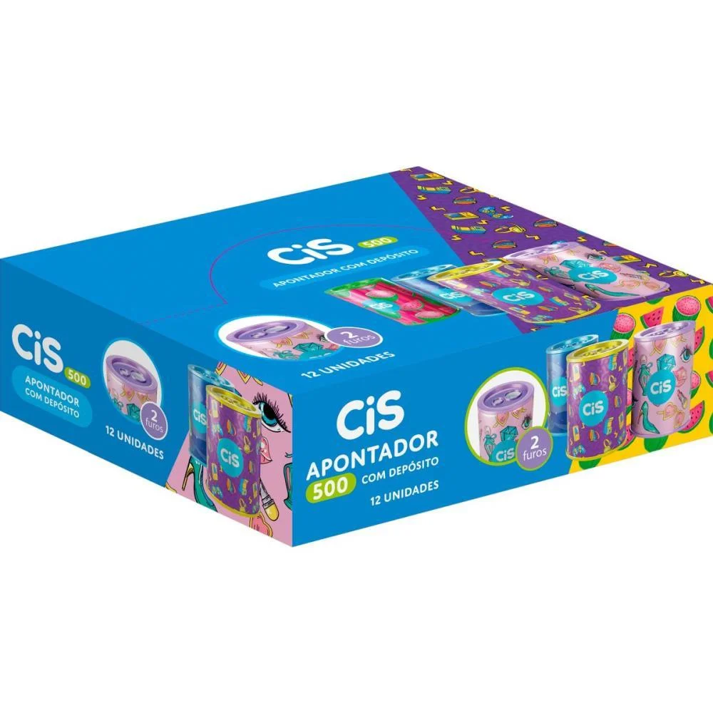 Apontador Com Deposito 2 Furos Cis 500 Lata 4 Cores Sertic (Dp.c/12) - imagem 5