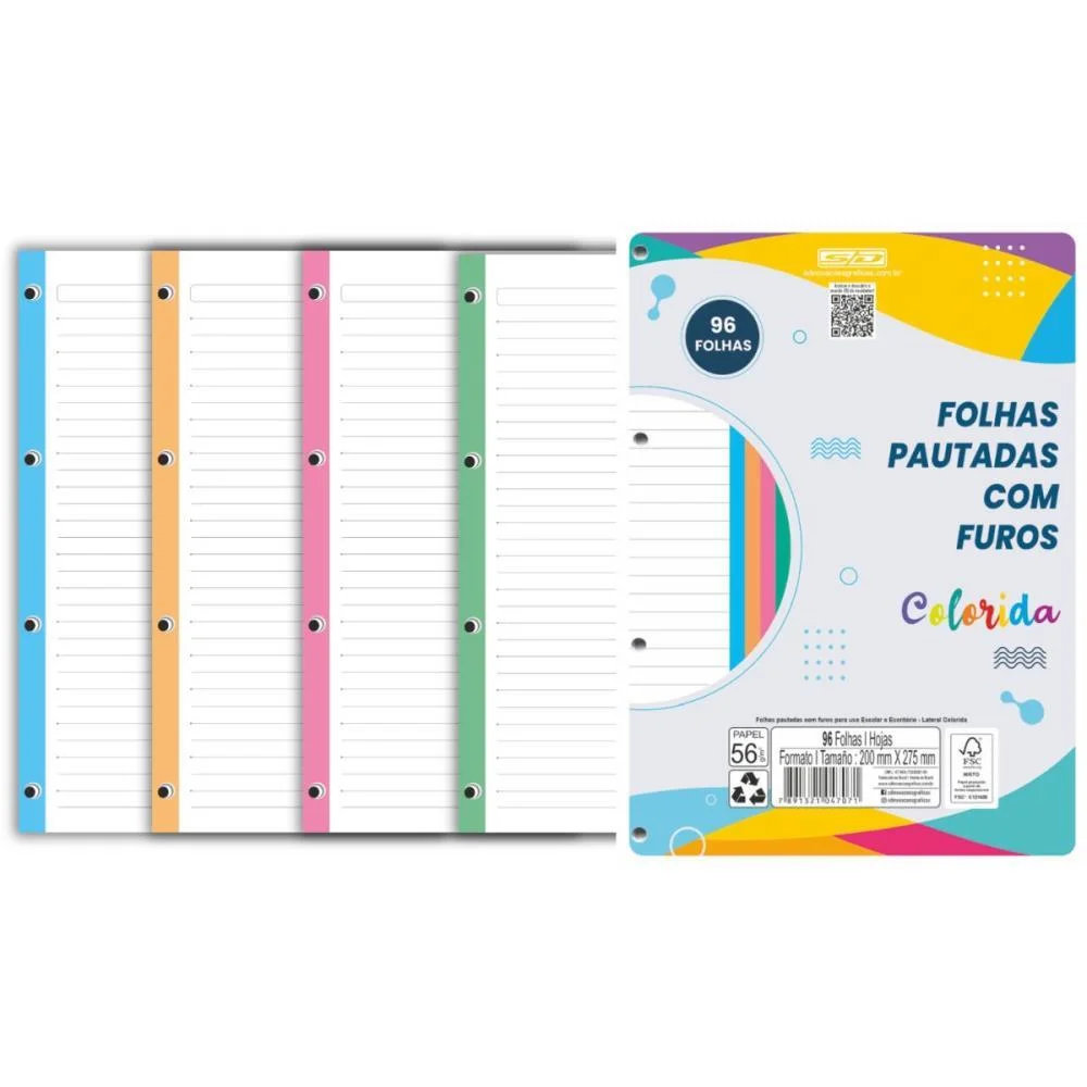Bloco Para Fichario Universit. Color C/Furos 96F. 200X275Mm Animativa (Pct.c/05) - imagem 2