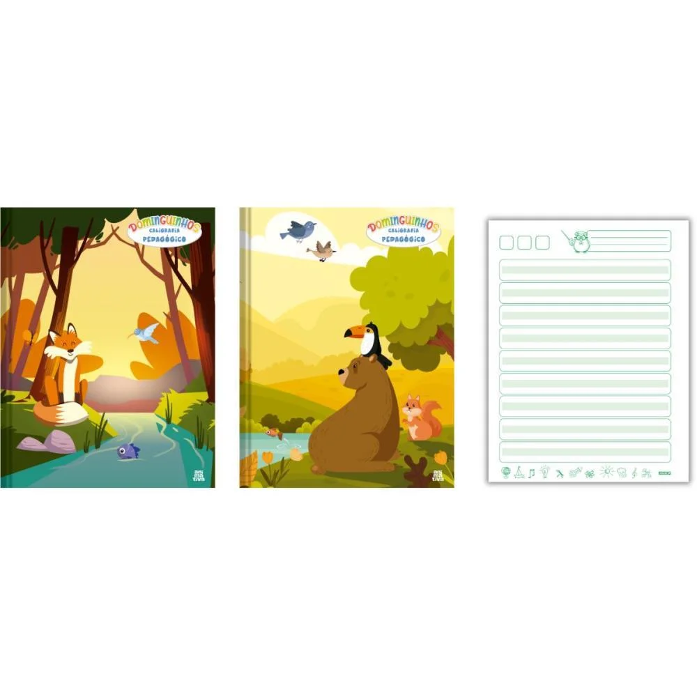Caderno Caligrafia Capa Dura Dominguinhos P.verde Cost.40F Animativa (Pct.c/05) - imagem 2