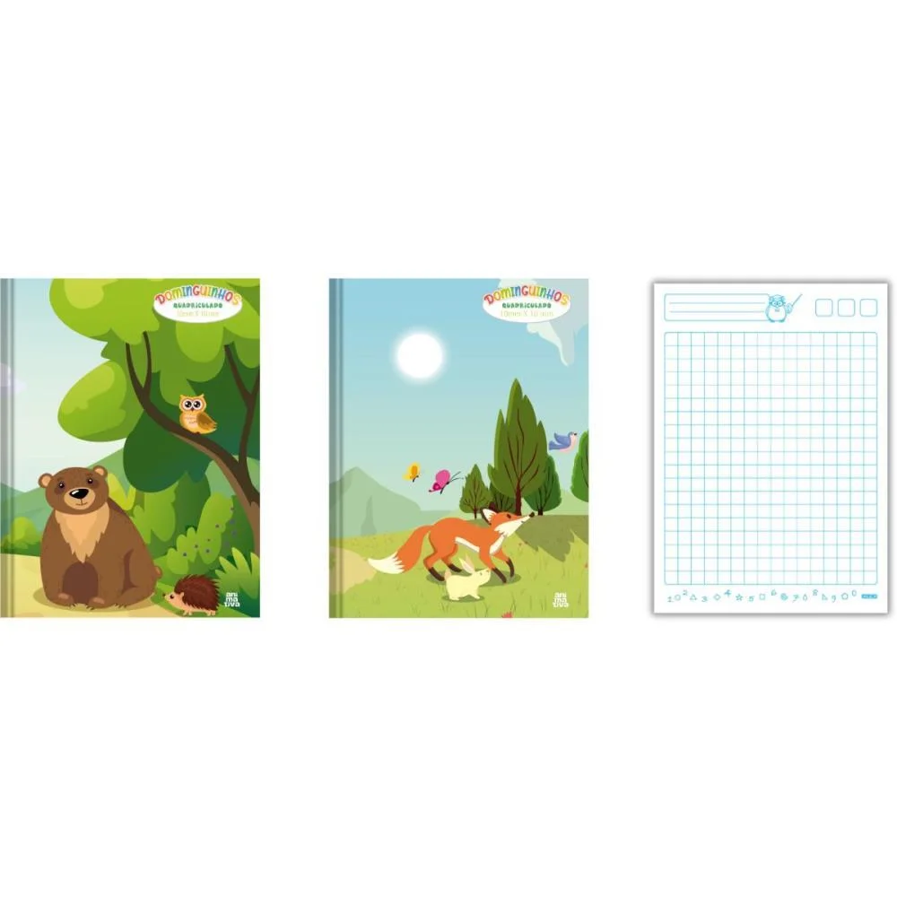 Caderno Quadriculado Univers. Dominguinhos Cost. 1X1Cm 40F Animativa (Pct.c/05) - imagem 3