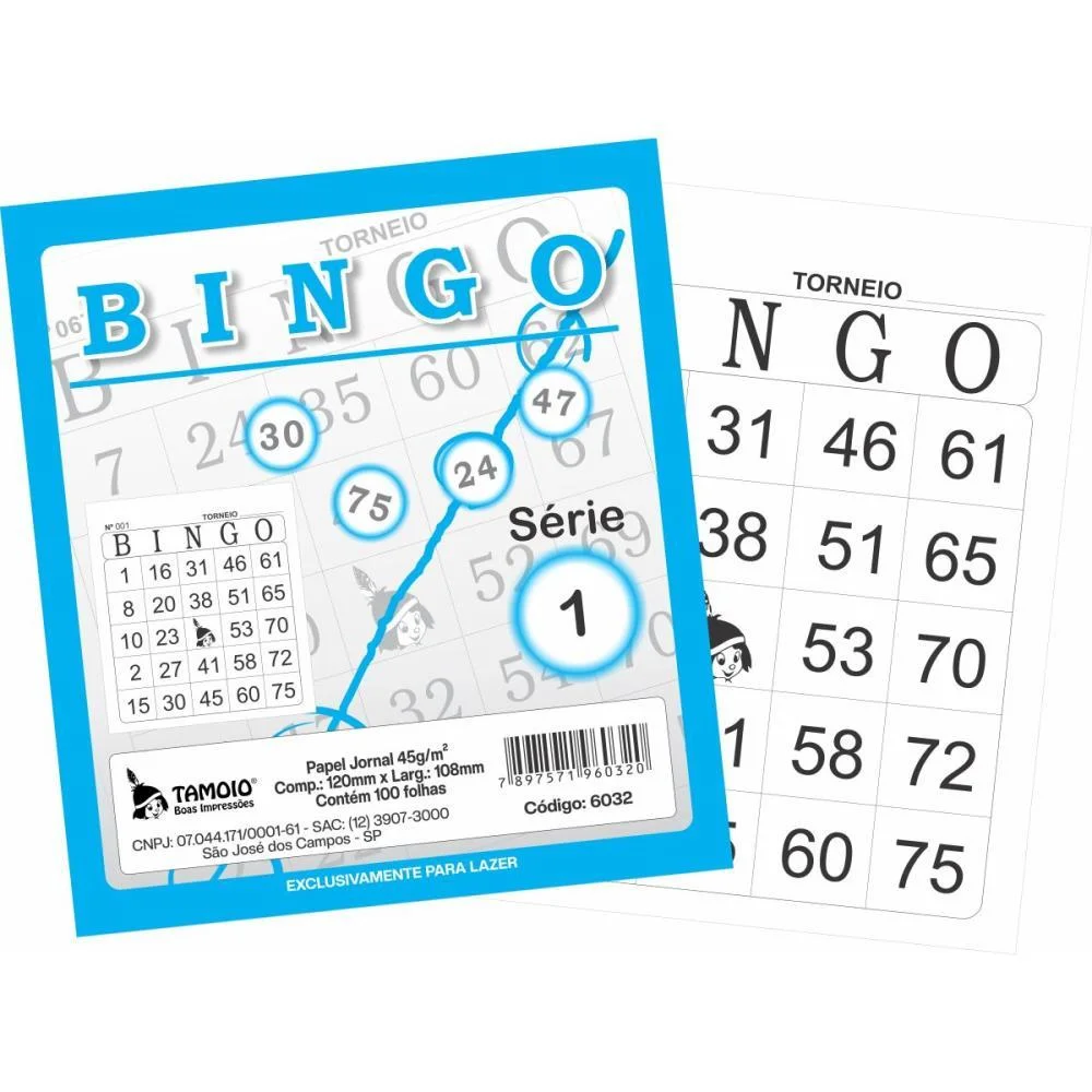 Bloco Para Bingo Azul 120X108Mm 100F Jornal Tamoio (Pct.c/15) - imagem 2