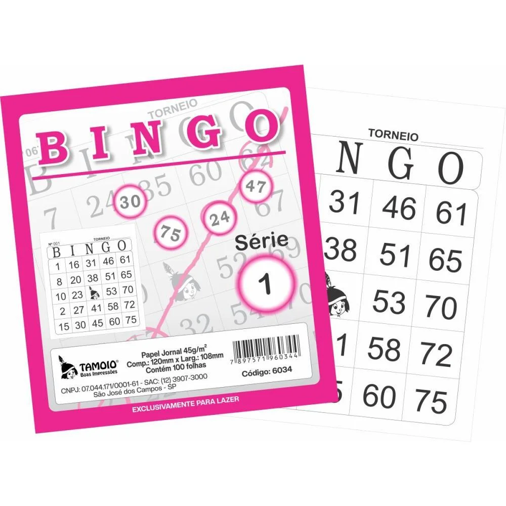 Bloco Para Bingo Rosa 120X108Mm 100F Jornal Tamoio (Pct.c/15) - imagem 3