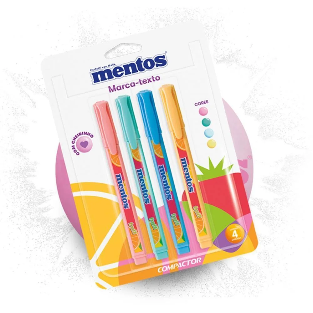 Caneta Marca Texto Destaq Mentos C/Cheiro 4 Cores Compactor (Cx.c/04) - imagem 8