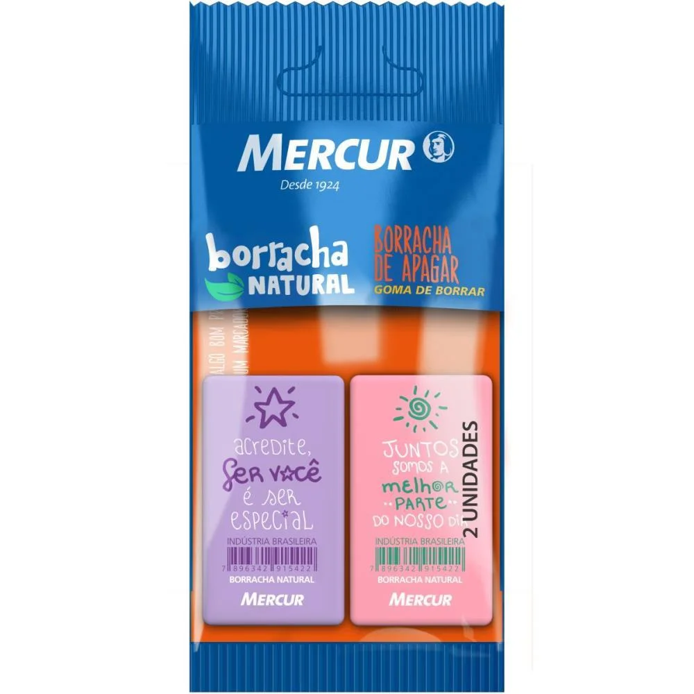 Borracha Colorida Pull Pack Retang 1Lilas/1Rosa Mercur (Bl.c/02) - imagem 5