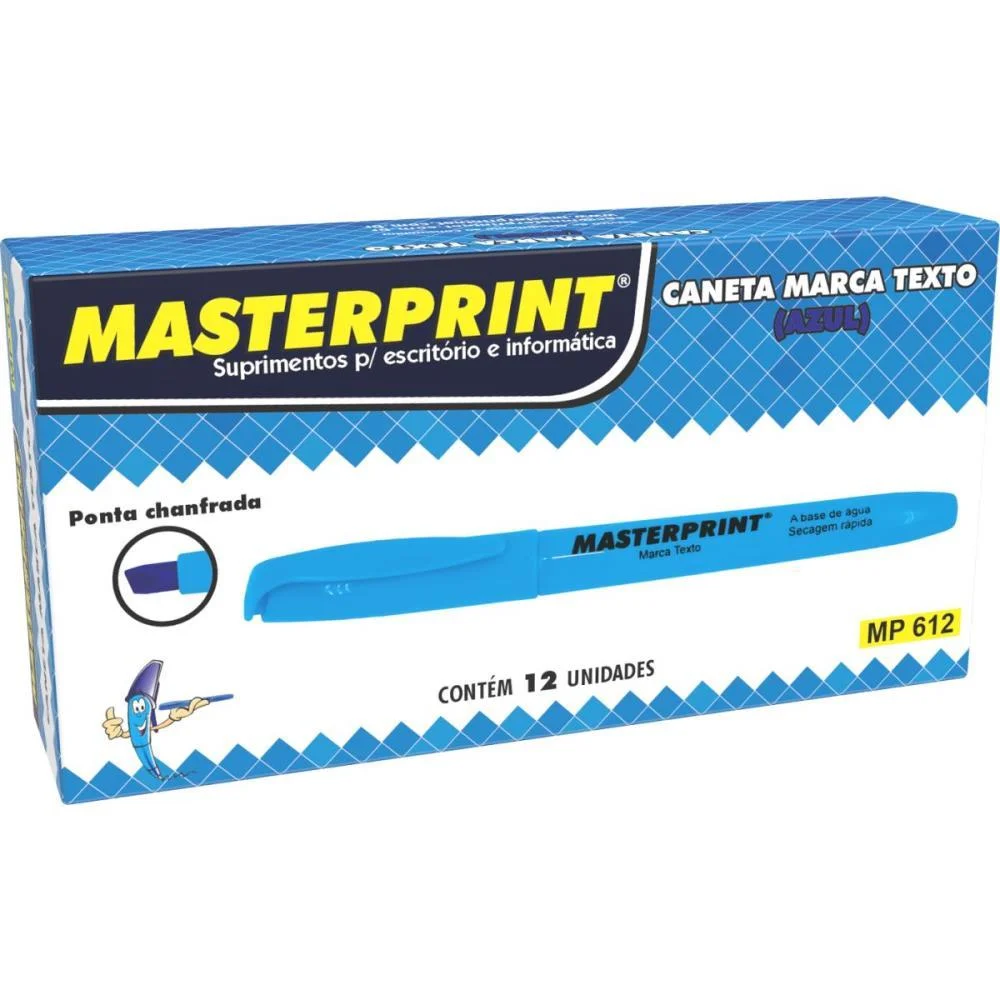 Caneta Marca Texto Mp 612 Azul Masterprint (Cx.c/12) - imagem 3