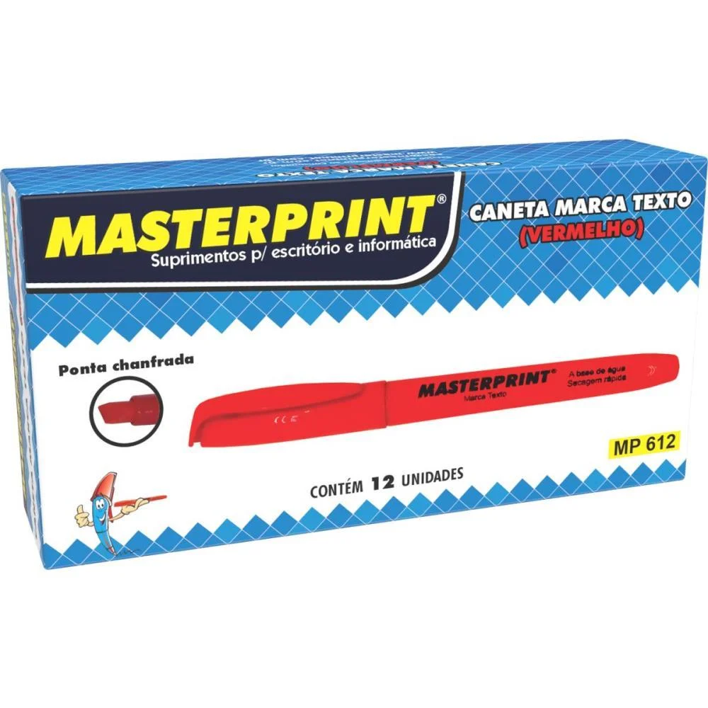 Caneta Marca Texto Mp 612 Vermelha Masterprint (Cx.c/12) - imagem 3