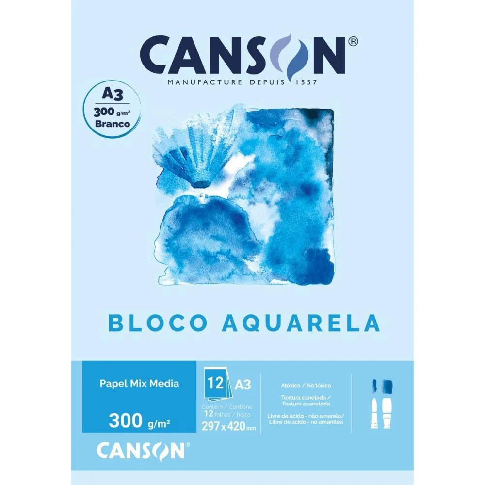 Bloco Para Educacao Artistica Aquarela Branco A3 300G 12Fls Canson (Bloco) - imagem 2