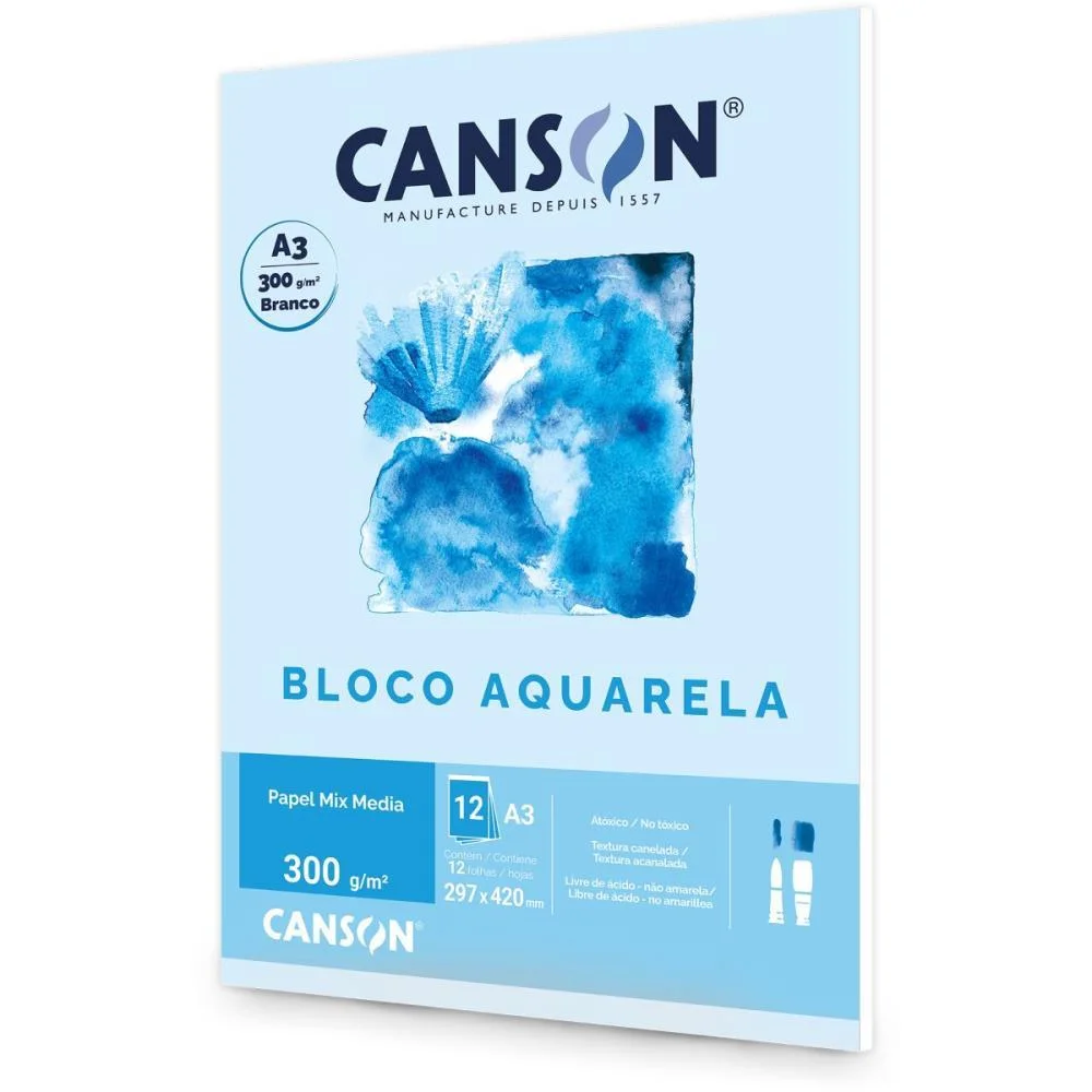 Bloco Para Educacao Artistica Aquarela Branco A3 300G 12Fls Canson (Bloco) - imagem 3