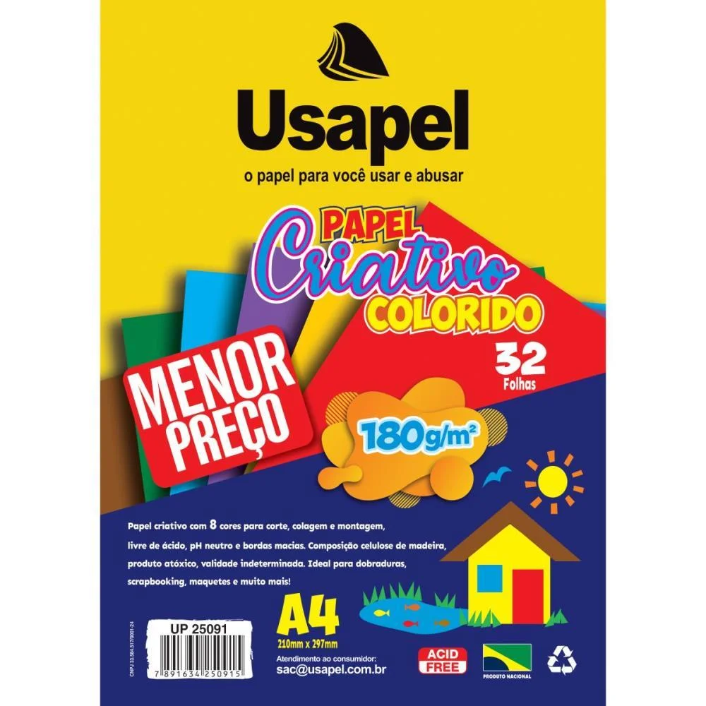 Bloco Para Educacao Artistica Usapel 8Cores A4 180G. 32Fl. Filiperson (Pacote) - imagem 3