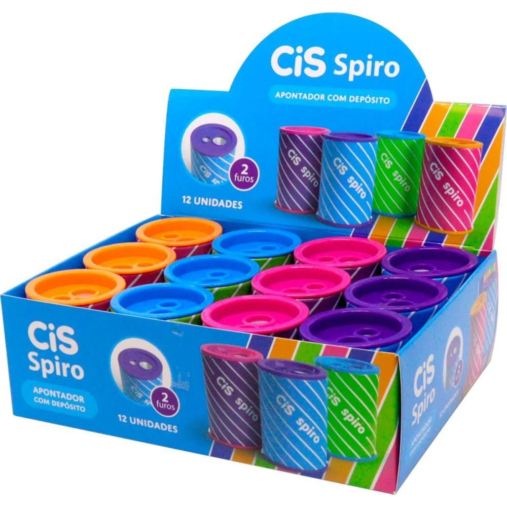 Apontador Com Deposito 2 Furos Cis Spiro Lata 4 Cores Sertic (Dp.c/12) - imagem 3