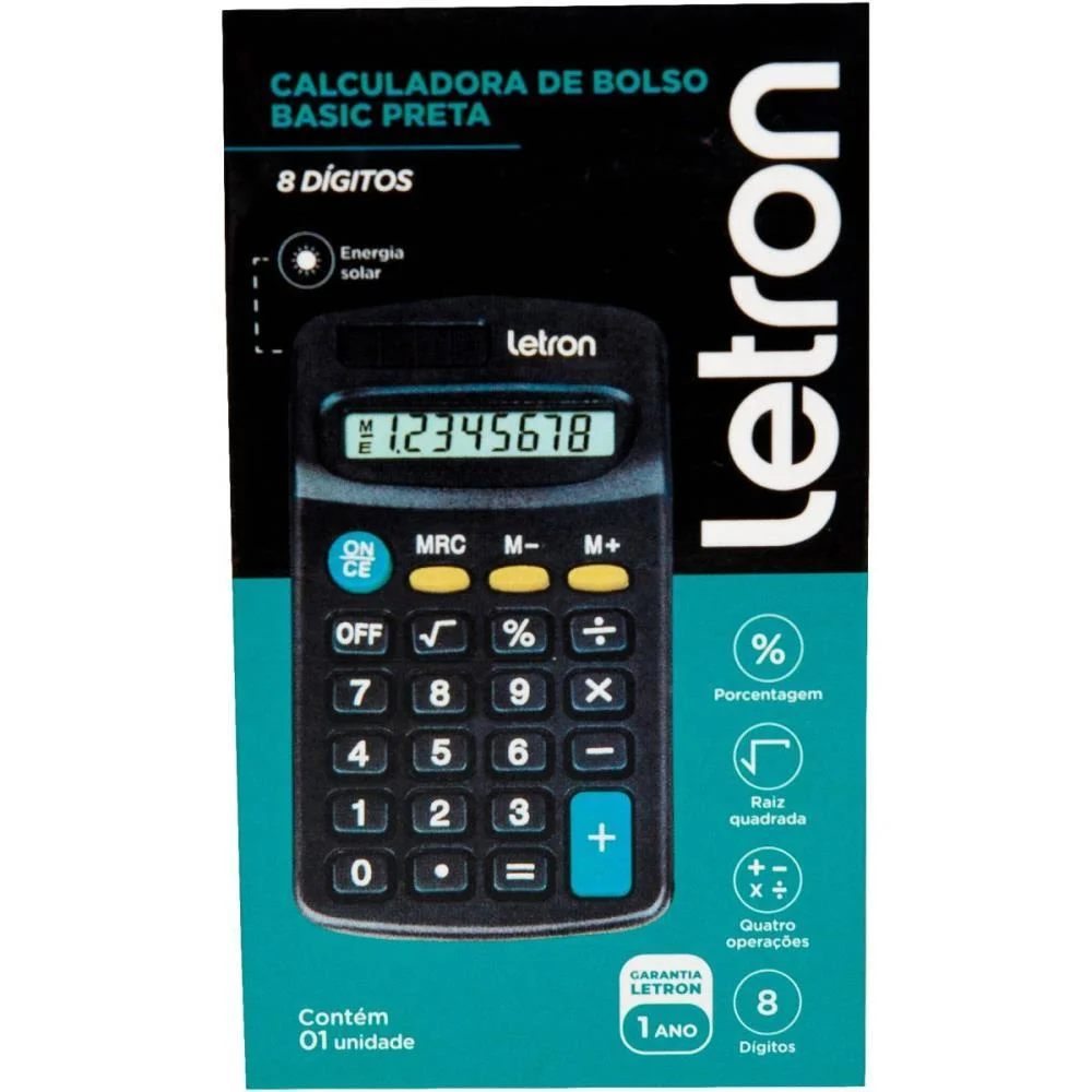 Calculadora De Bolso 8 Dig. Preta Basic Solar Leonora (Unidade) - imagem 5