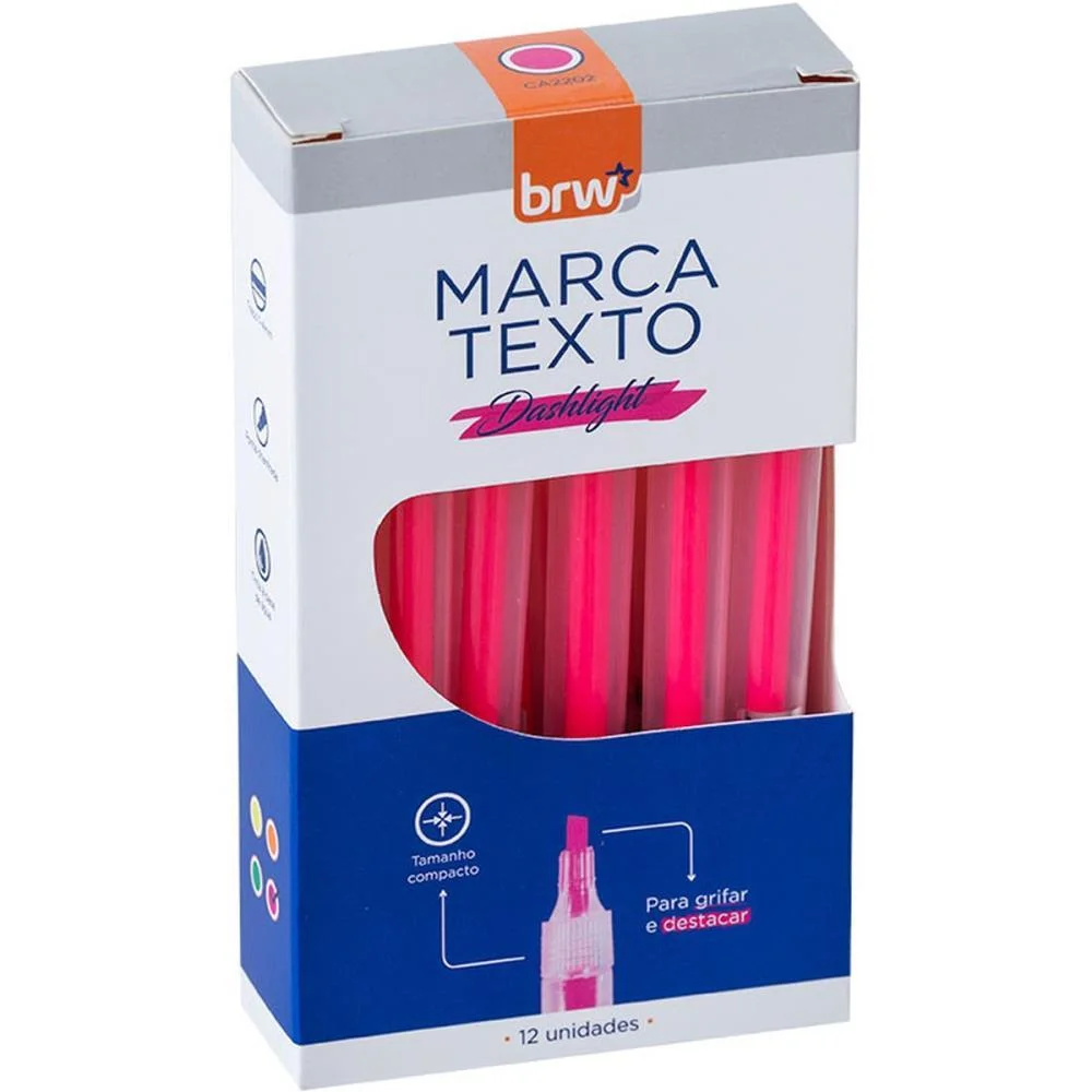Caneta Marca Texto Dashligth Rosa Fluorescente Brw (Cx.c/12) - imagem 3