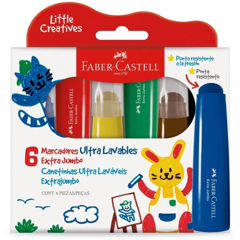 Caneta Hidrografica Jumbo 6 Cores Lavaveis L.creatives Faber-Castell (Estojo) - imagem 3