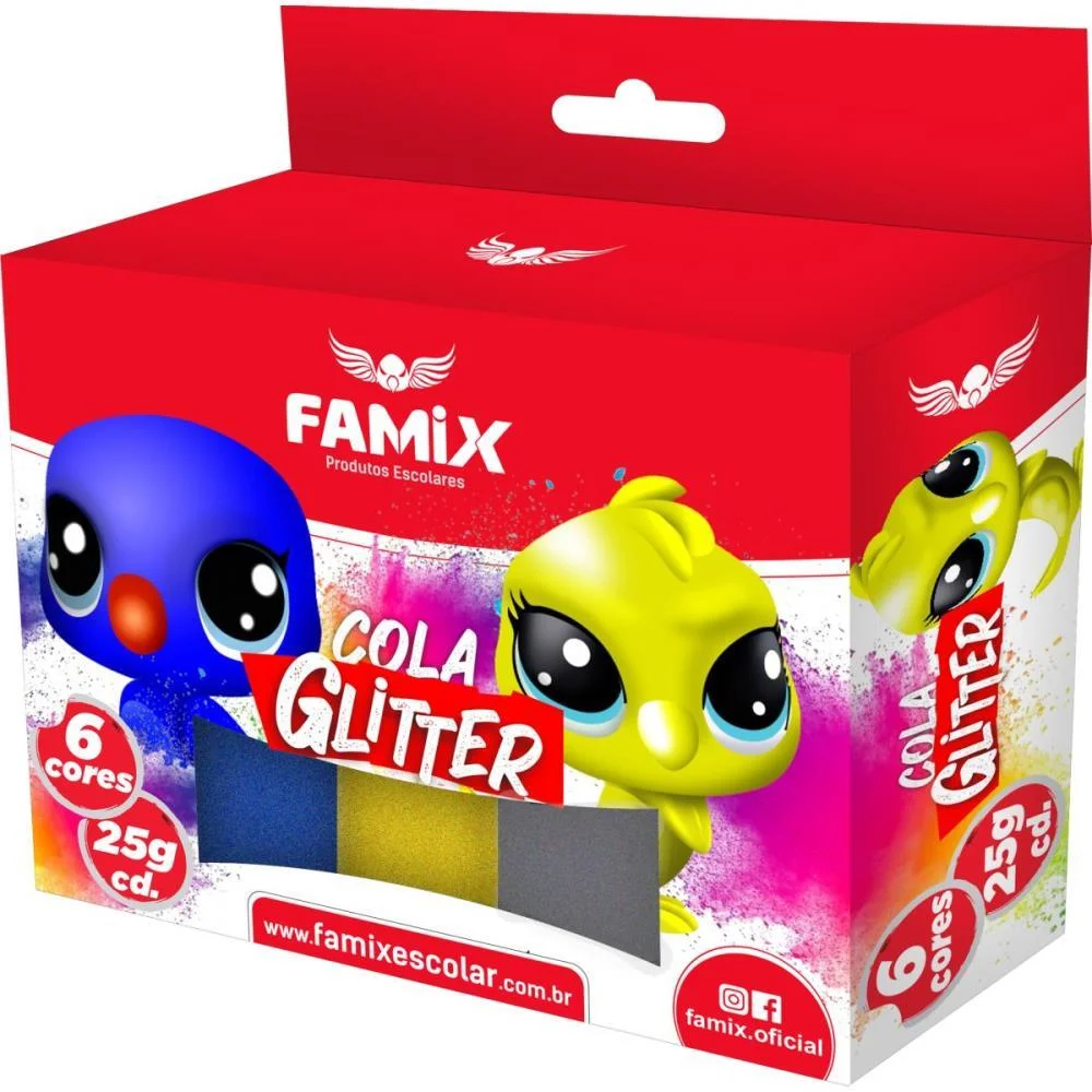 Cola Com Glitter Tubo 25G. 6 Cores (S) Famix (Estojo) - imagem 3