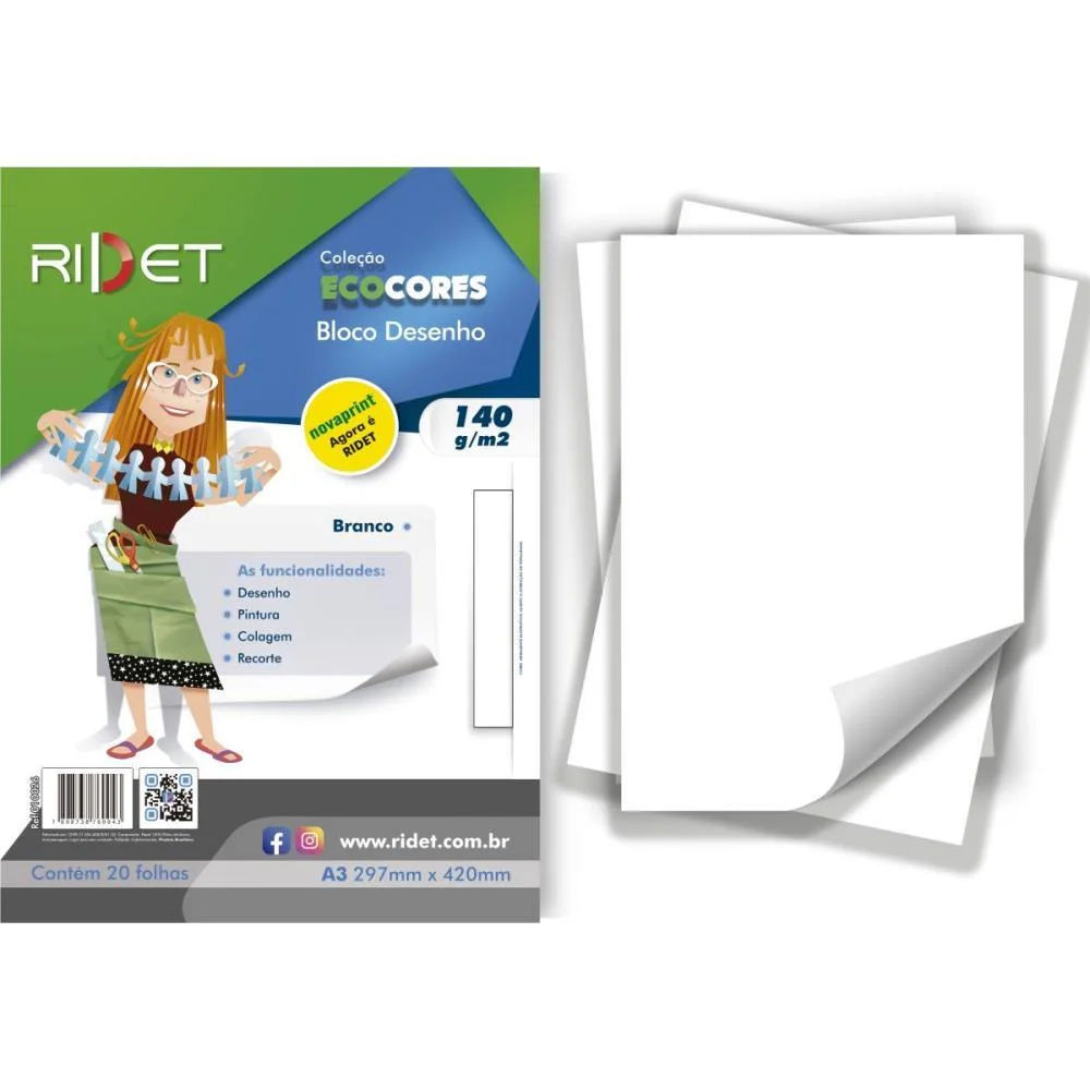 Bloco Para Educacao Artistica Desenho Bco A3 140G.20F.29X42C Ridet (Pacote) - imagem 2