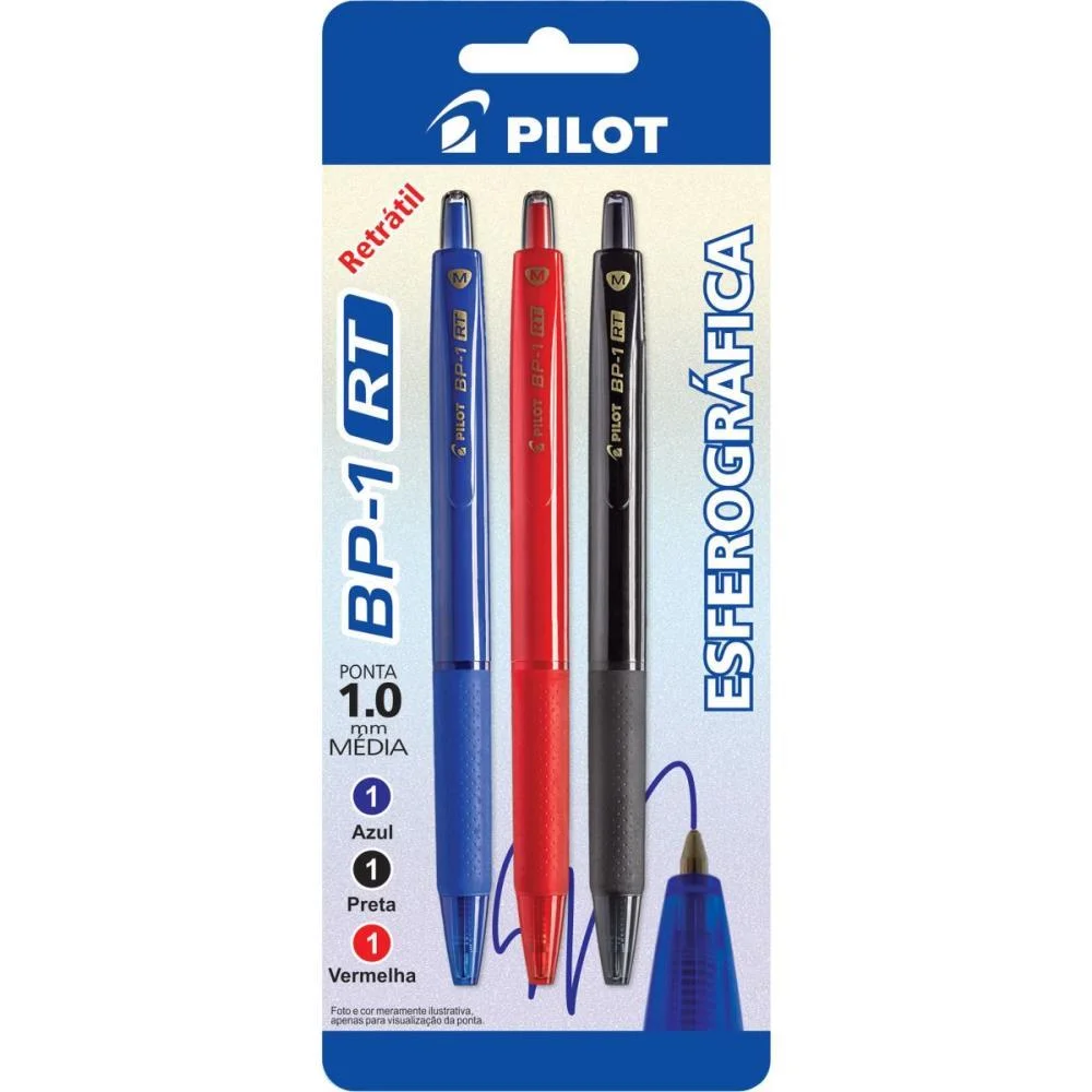 Caneta Esferografica Retratil Bp-1 1.0 Az/Pt/Verm Pilot (Bl.c/03) - imagem 2