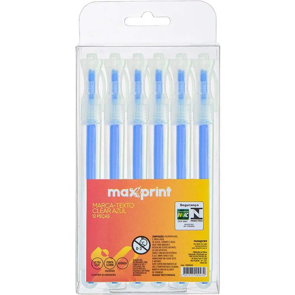 Caneta Marca Texto Clear Azul Maxprint (Cx.c/12) - imagem 5