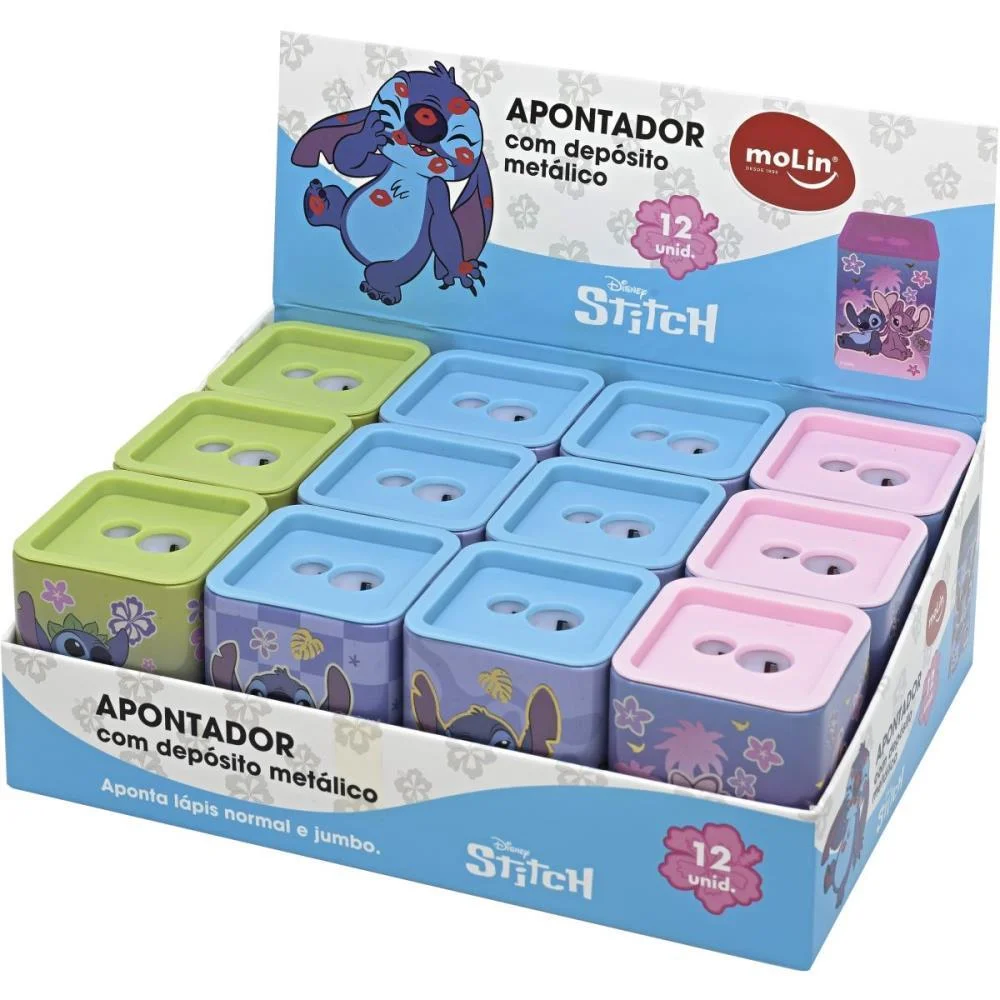 Apontador Com Deposito 2 Furos Stitch Quadrado Metalico 4Mod Molin (Dp.c/12) - imagem 2