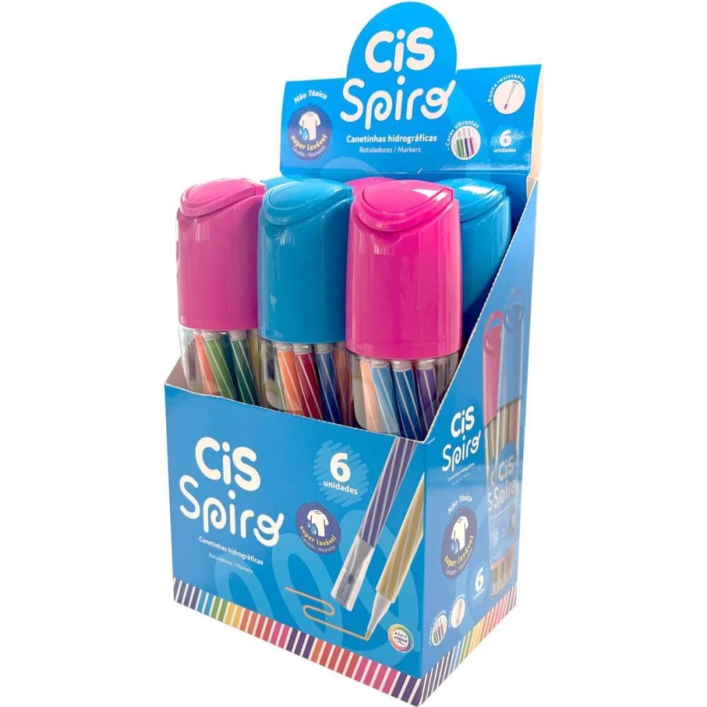 Caneta Hidrografica Cis Spiro 12 Cores Azul/Rosa Sertic (Dp.c/06) - imagem 2
