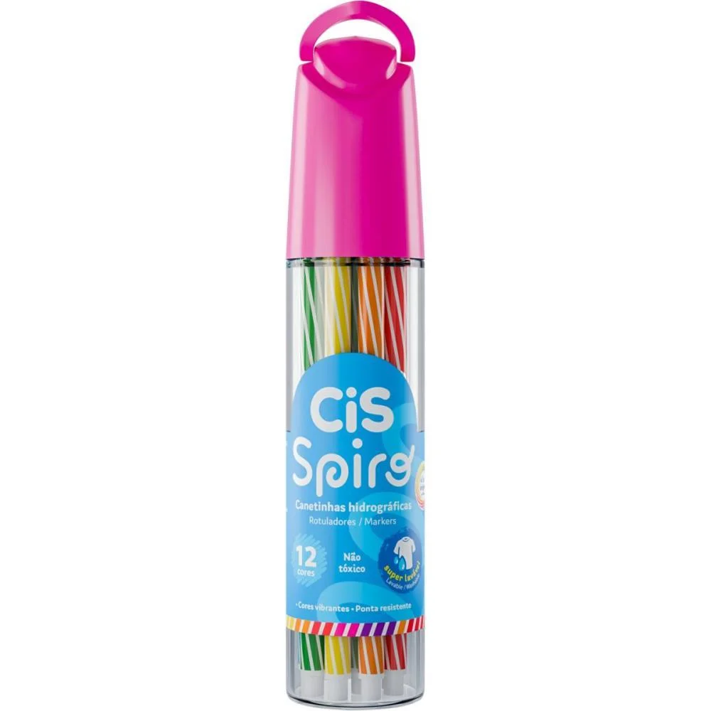 Caneta Hidrografica Cis Spiro 12 Cores Azul/Rosa Sertic (Dp.c/06) - imagem 3