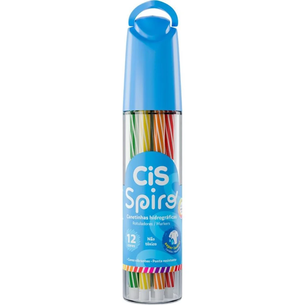 Caneta Hidrografica Cis Spiro 12 Cores Azul/Rosa Sertic (Dp.c/06) - imagem 4