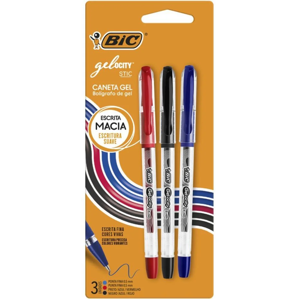 Caneta Gel Bic Gelocity Az/Pt/Vm Bic (Bl.c/03) - imagem 2
