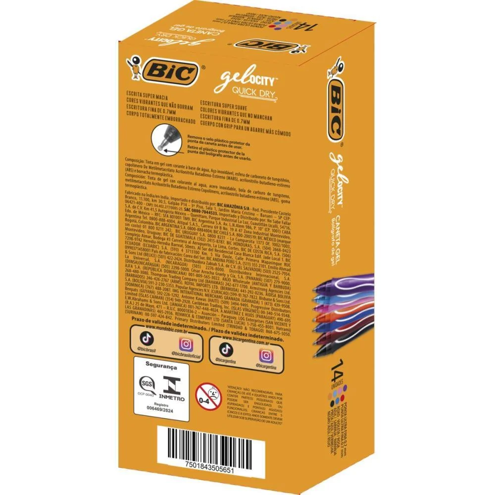 Caneta Gel Bic Gel.stic+Quick Dry Sort. Bic (Cx.c/14) - imagem 4