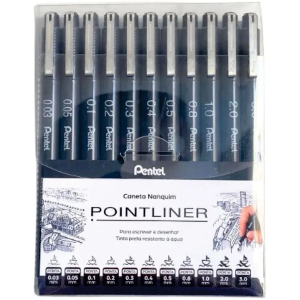 Caneta Nanquim Tecnica Preta C/11 Pontas Pentel (Estojo) - imagem 2