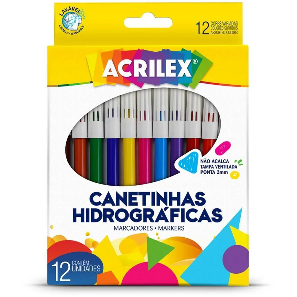 Caneta Hidrografica Ponta 2Mm 12 Cores Tampa Venti Acrilex (Pct.c/12) - imagem 2
