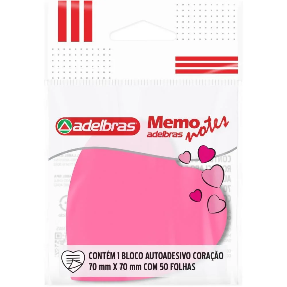 Bloco De Recado Autoadesivo Memonote Coracao Neon Rs 50Fls Adelbras (Unidade) - imagem 3