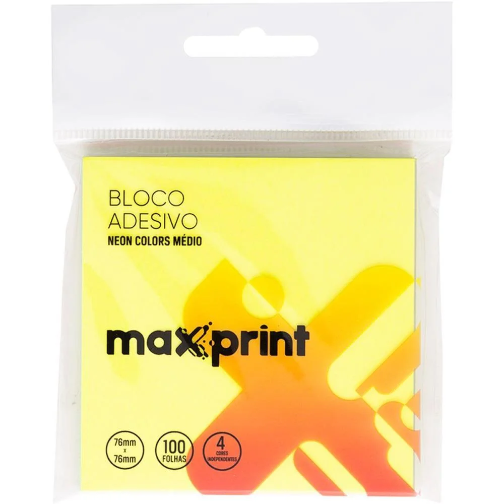 Bloco De Recado Autoadesivo 76X76Mm 4 Cores Neon 100Fls Maxprint (Unidade) - imagem 3