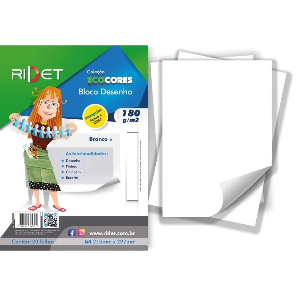 Bloco Para Educacao Artistica Desenho Bco A4 180G.20F.21X29C Ridet (Pacote) - imagem 2