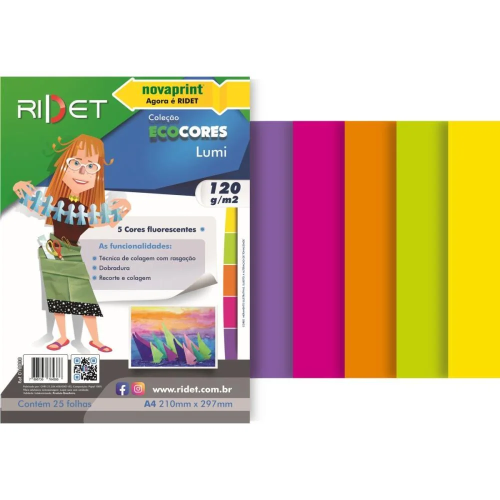 Bloco Para Educacao Artistica Lumi A4 5 Cores 120G.25F.21X29 Ridet (Pacote) - imagem 3