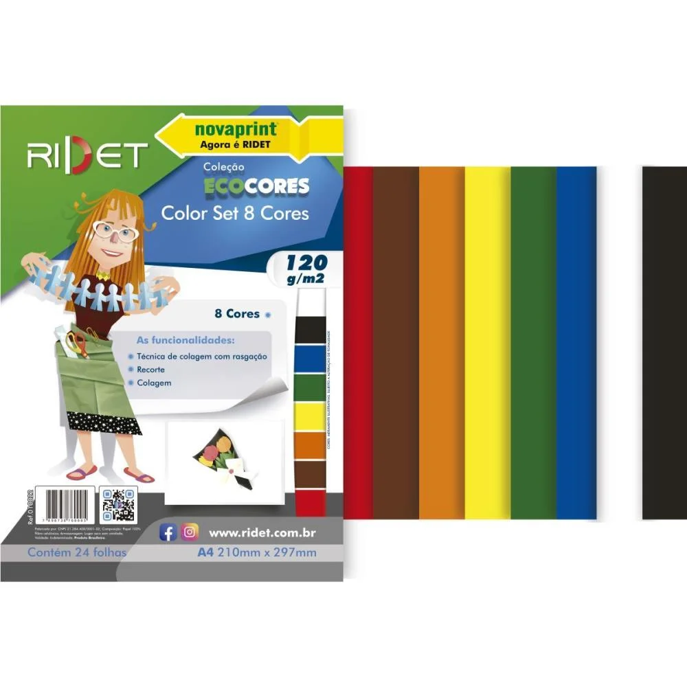 Bloco Para Educacao Artistica Color Set A4 8Cores 120G.24F Ridet (Pacote) - imagem 2