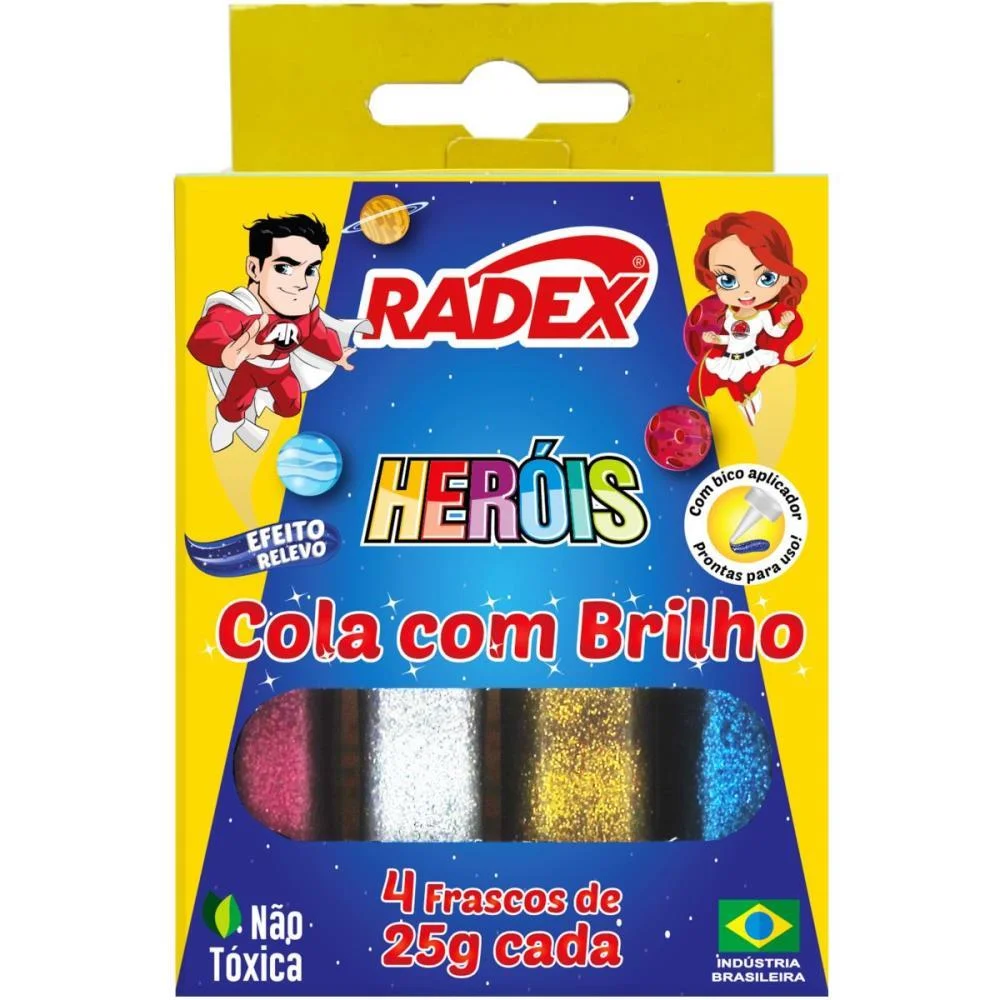 Cola Com Glitter Tubo 25G. 4 Cores Radex (Estojo) - imagem 2