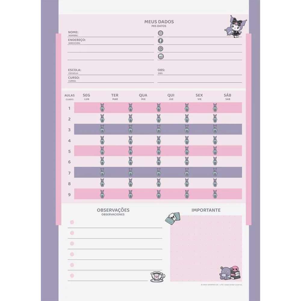 Caderno 10X1 Capa Dura Kuromi 160 Fls I.a Jandaia (Pct.c/04) - imagem 11