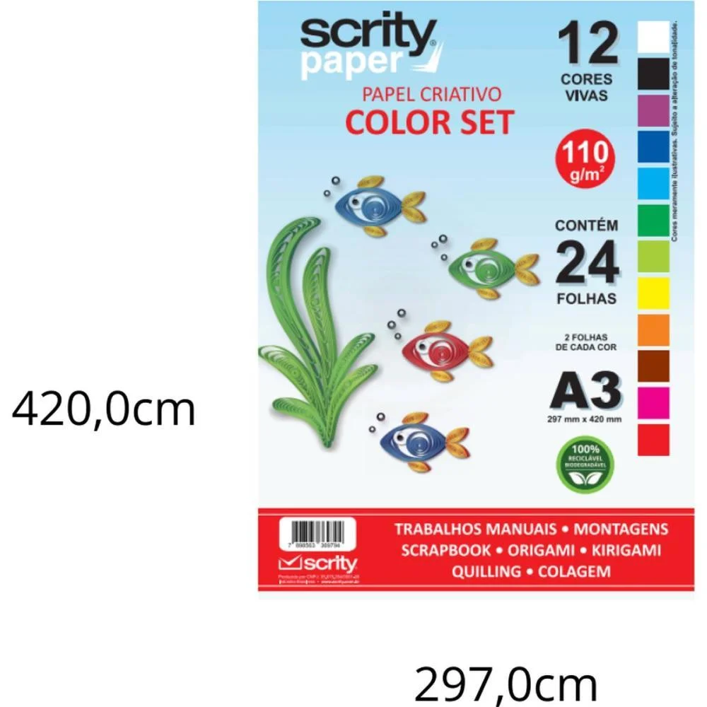 Bloco Para Educacao Artistica Color Set 12Cor. A3 110G. 24Fl Scrity (Pacote) - imagem 3