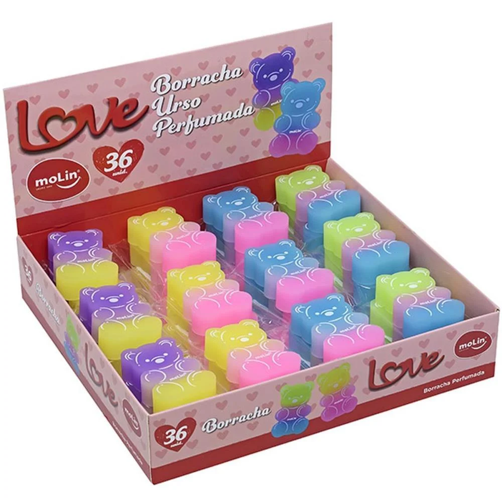 Borracha Decorada Love Urso 4 Cores Molin (Dp.c/36) - imagem 4