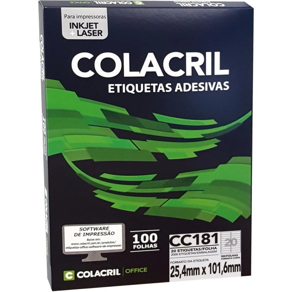 Etiqueta Carta 25,4X101,6Mm 100 Folhas Colacril (Pct.c/2000) - imagem 3