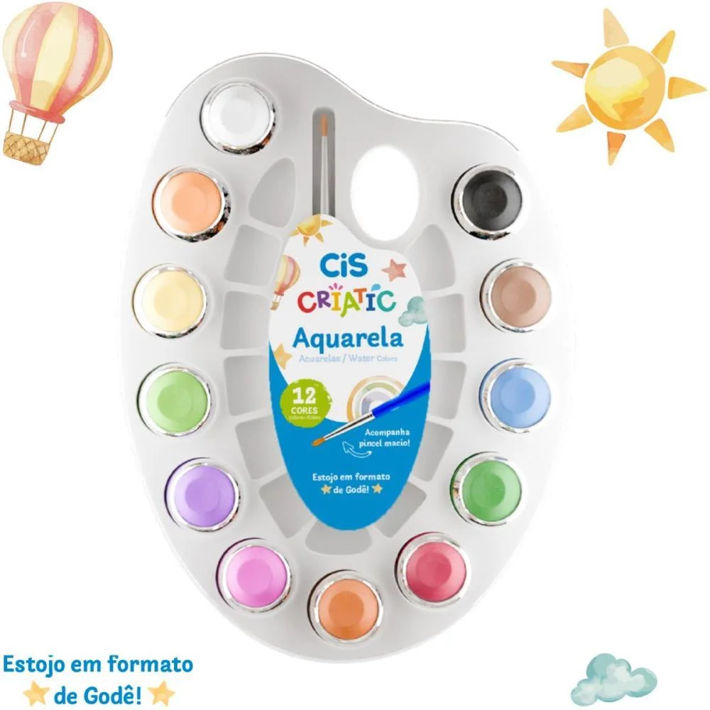 Aquarela Escolar Cis Criatic 12 Cores + Pincel Sertic (Estojo) - imagem 3