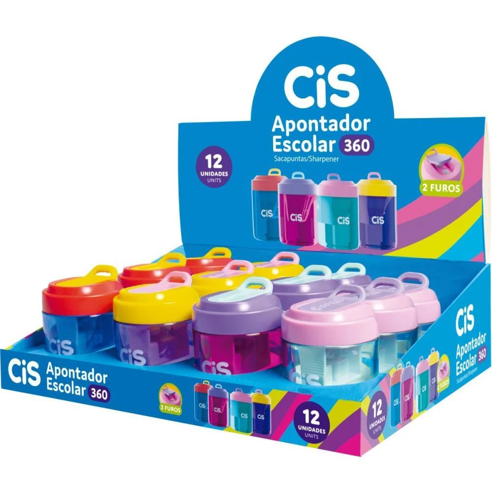 Apontador Com Deposito 2 Furos Cis 360 4 Cores Sertic (Dp.c/12) - imagem 5