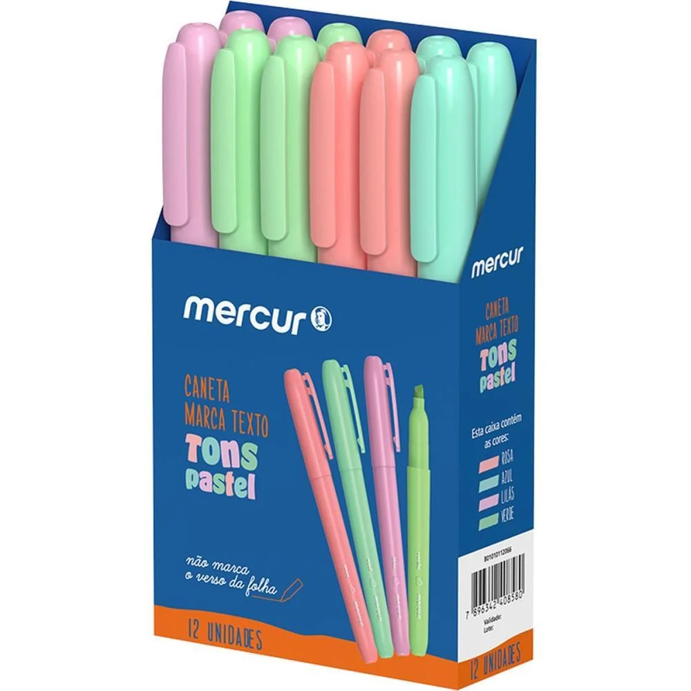 Caneta Marca Texto Tons Pastel Sortido Mercur (Cx.c/12) - imagem 3